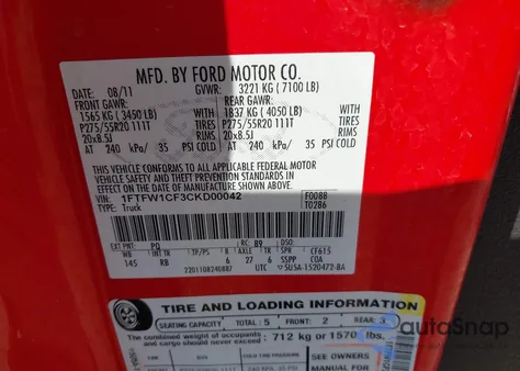 2012 Ford F-150 Fx2 z USA, uszkodzony, nr VIN 1FTFW1CF3CKD00042